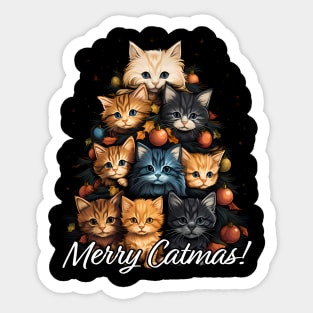 Merry Catmas! Cute Kitten Christmas Tree, Cat Xmas Sticker